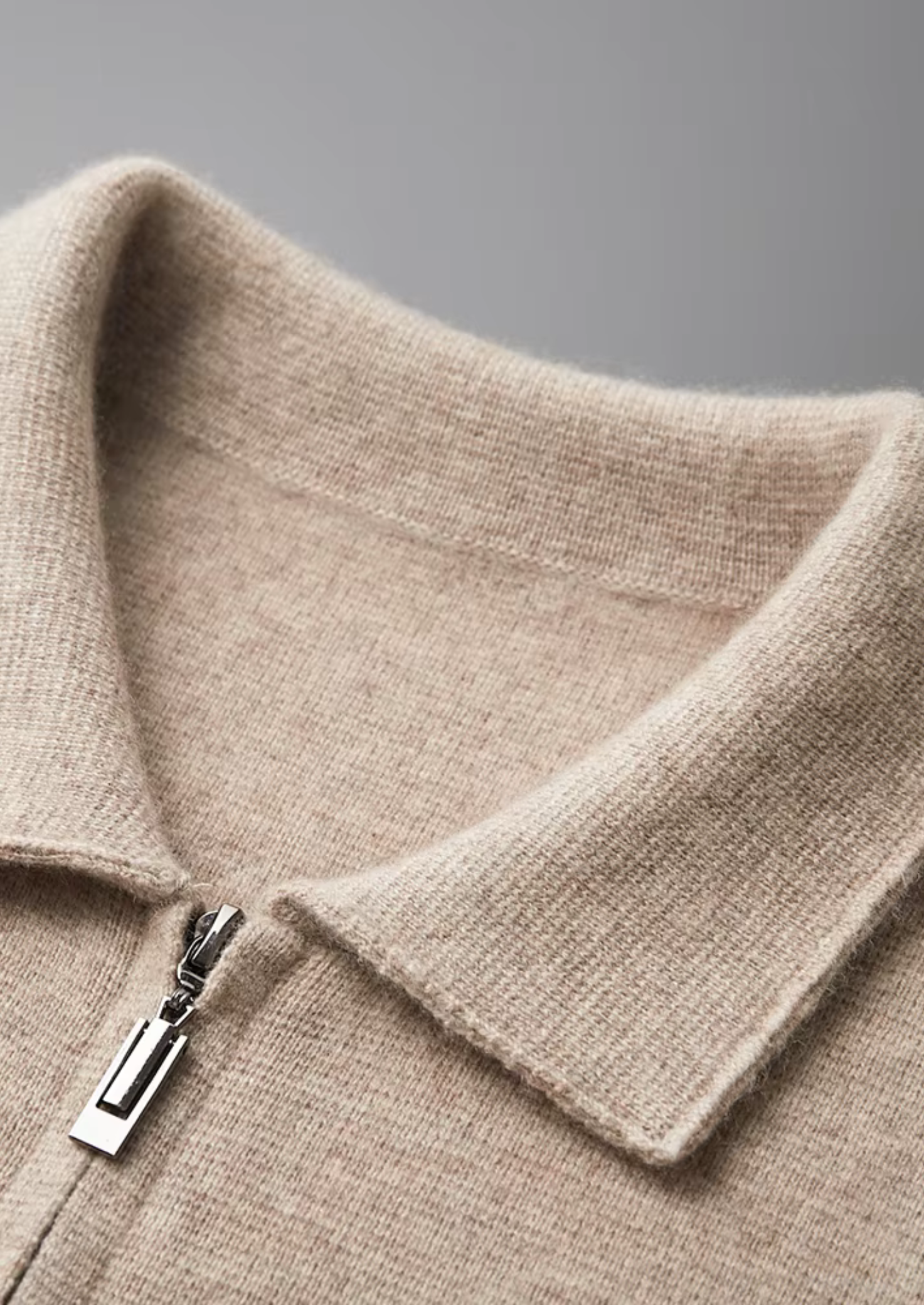 PURE EXTRA-FINE MERINO WOOL ZIP POLO CARDIGAN