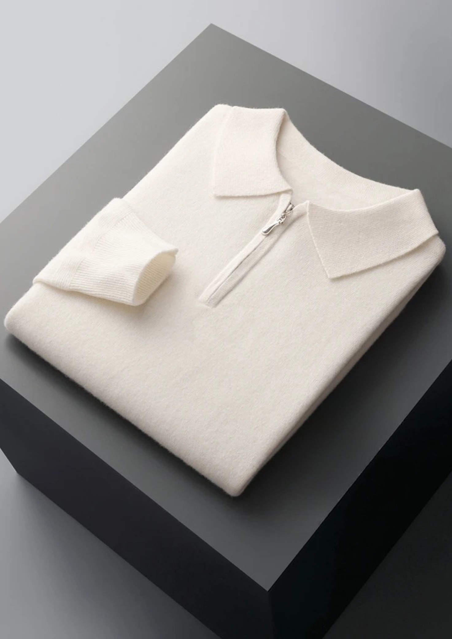 PURE EXTRA-FINE MERINO WOOL HALF ZIP POLO
