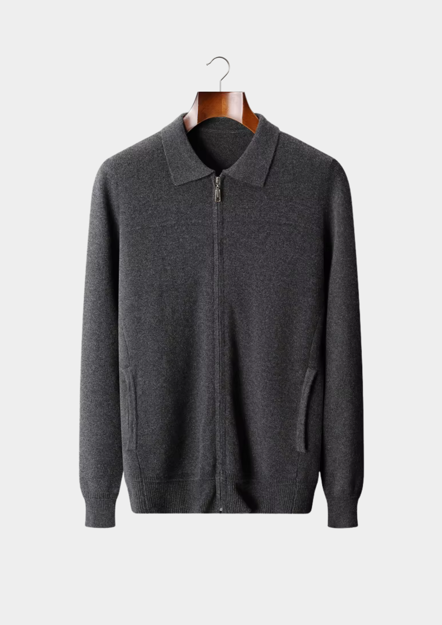 PURE EXTRA-FINE MERINO WOOL RIBBED POLO CARDIGAN