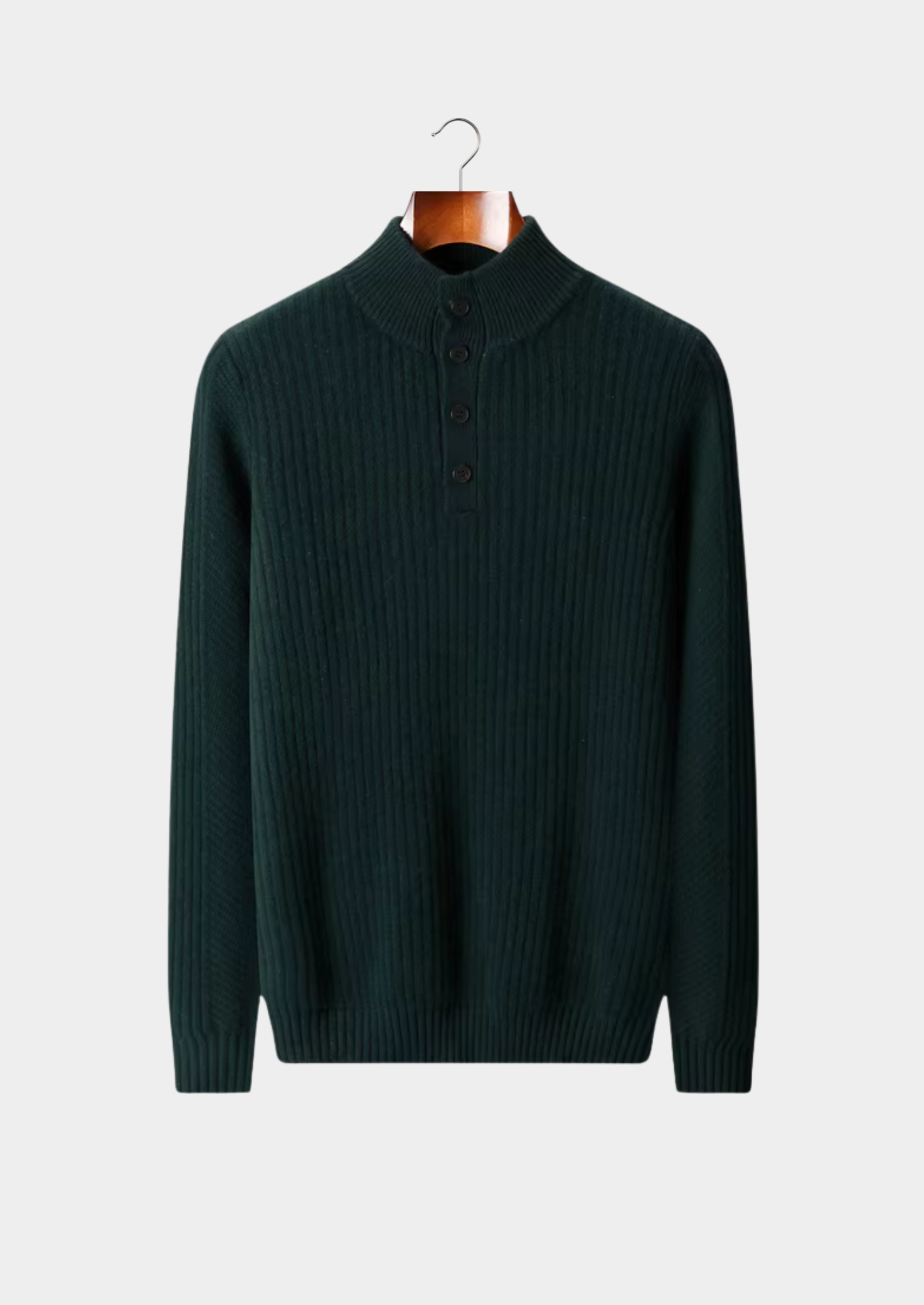 PURE EXTRA-FINE MERINO WOOL RIBBED HENLEY SWEATER