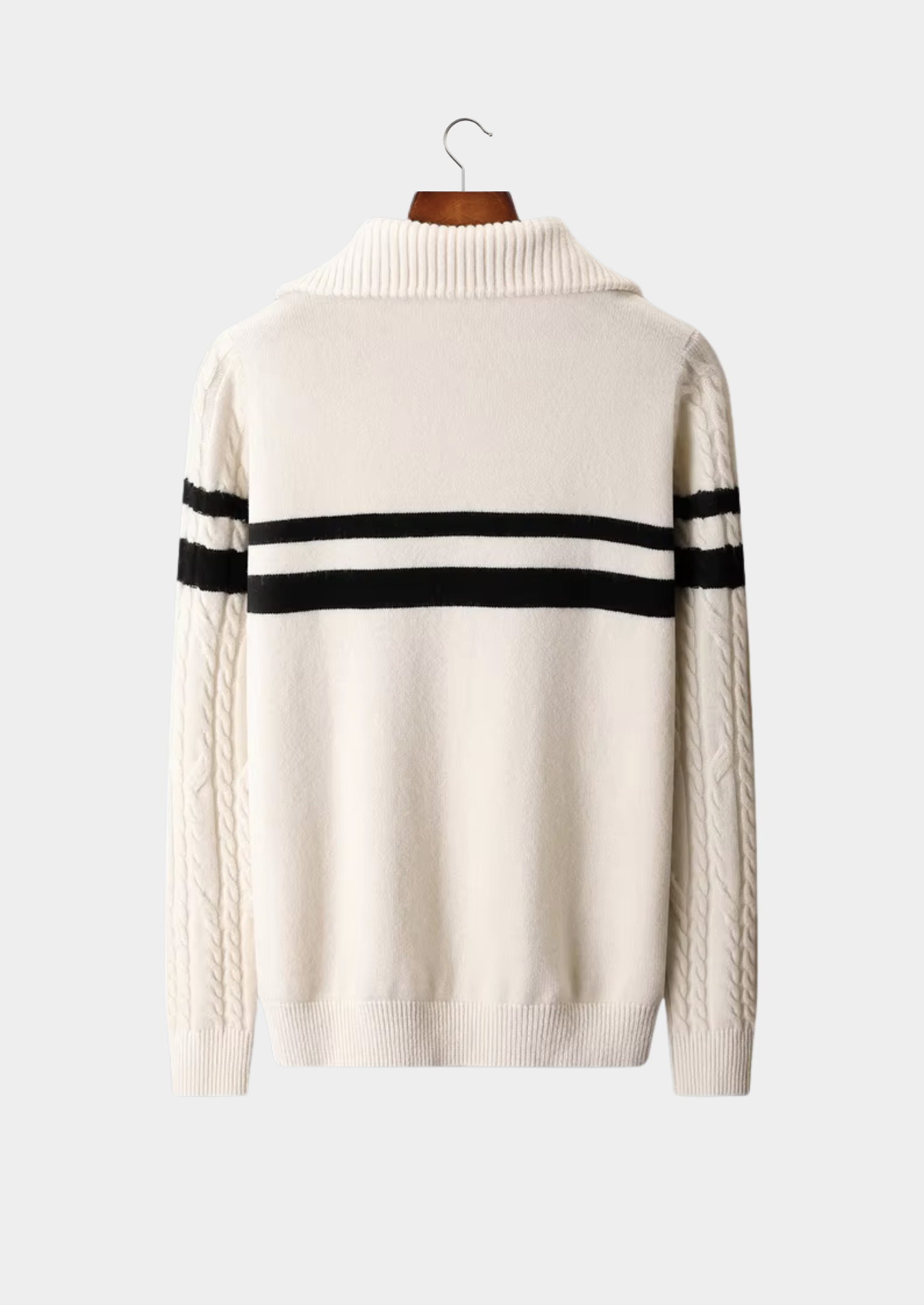 PURE EXTRA-FINE MERINO WOOL STRIPED HALF-ZIP SWEATER
