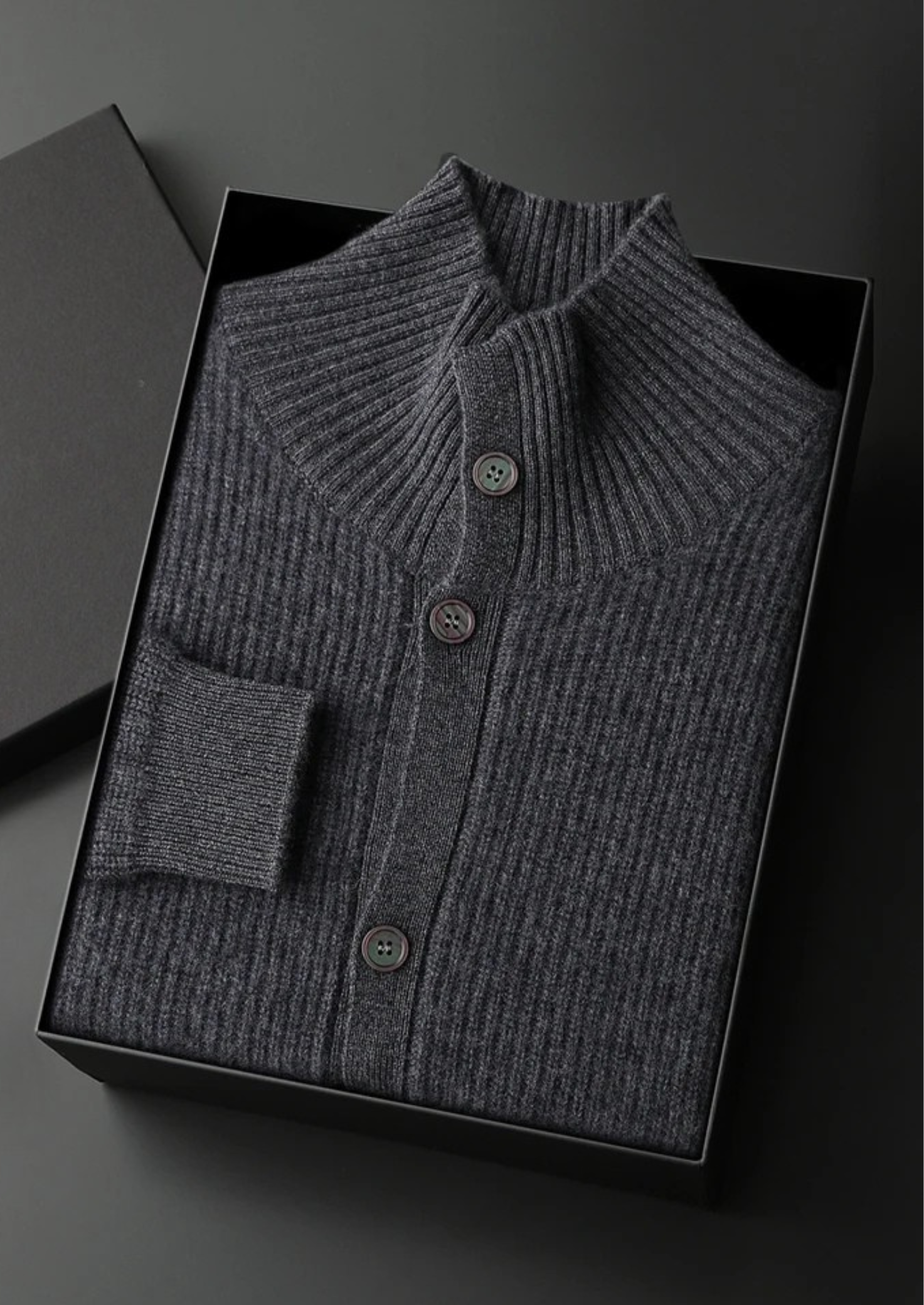 PREMIUM CASHMERE RIBBED HIGH COLLAR CARDIGAN