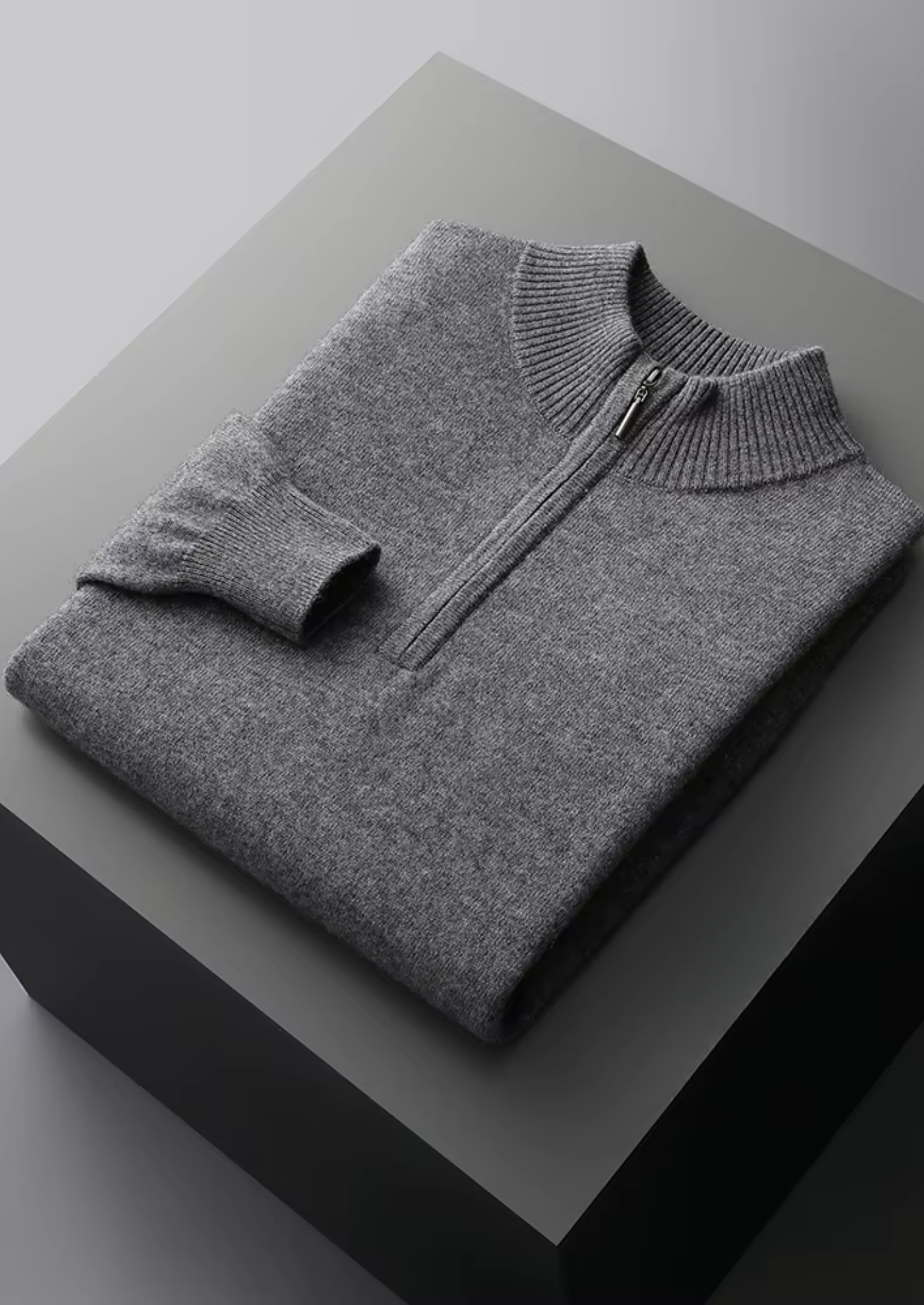 PURE EXTRA-FINE MERINO WOOL HALF ZIP SWEATER