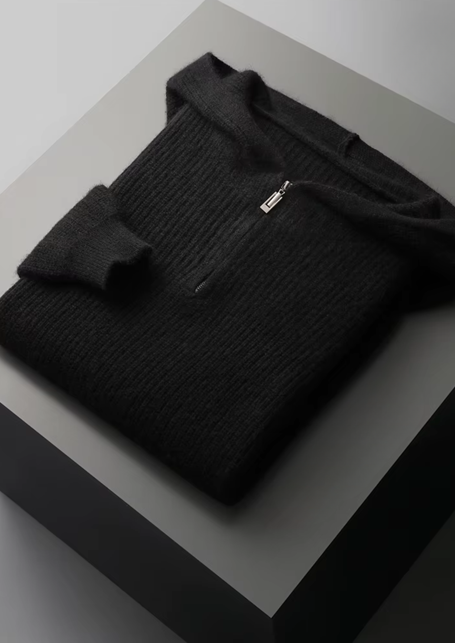 PURE EXTRA-FINE MERINO WOOL HALF ZIPPER HOODIE