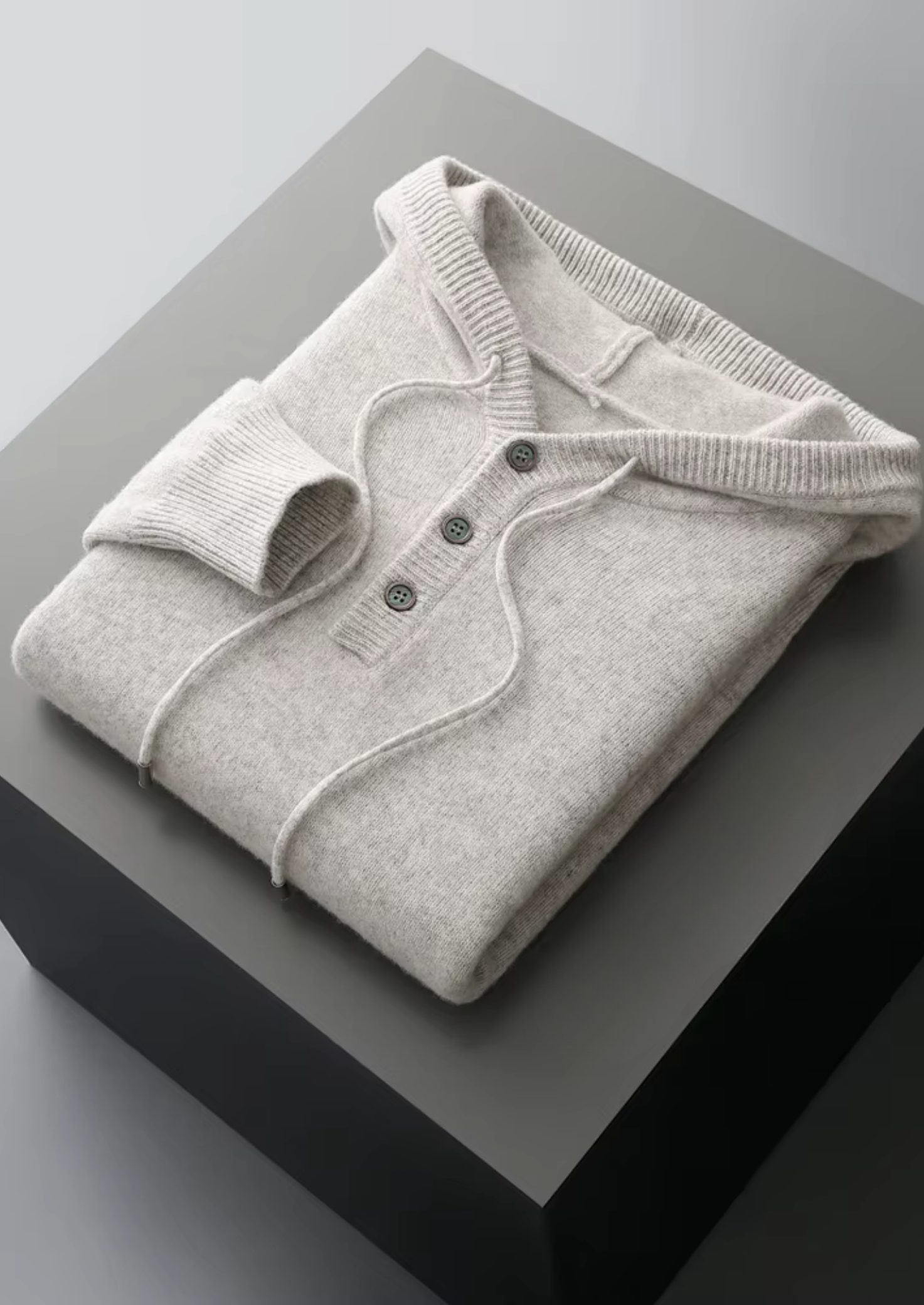 PURE EXTRA-FINE MERINO WOOL BUTTON HOODIE