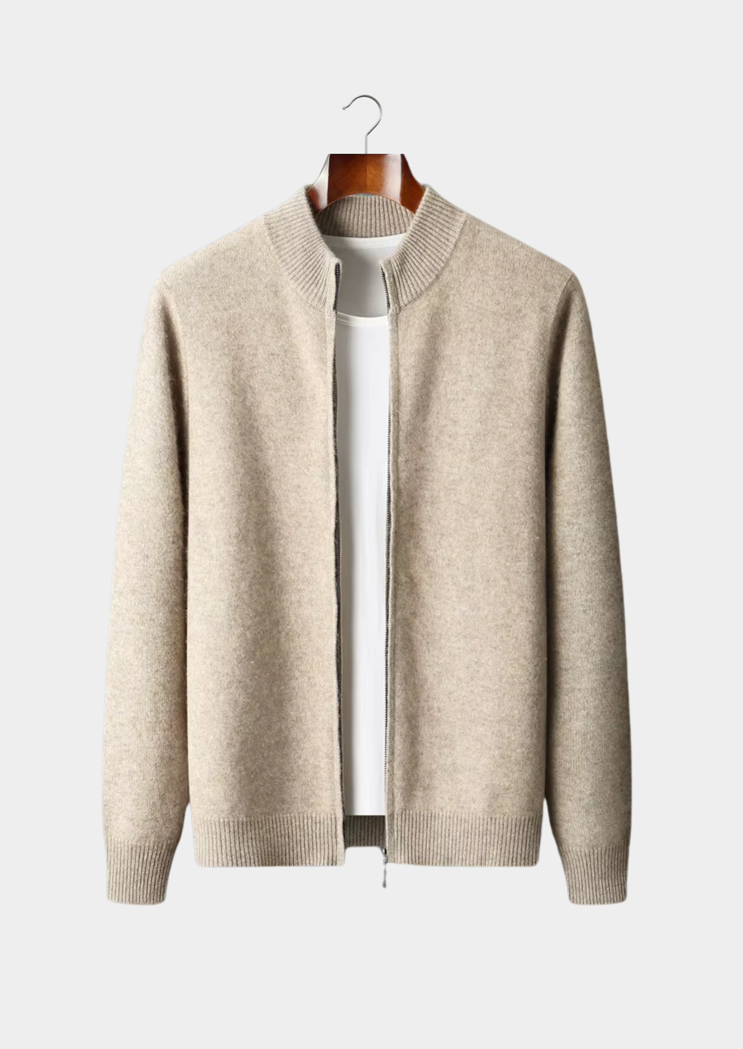 PURE EXTRA-FINE MERINO WOOL ZIPPER CARDIGAN