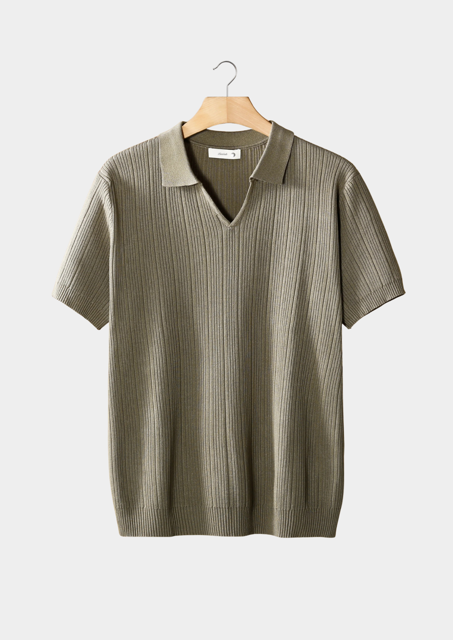 TAUPE OPEN COLLAR RIBBED POLO
