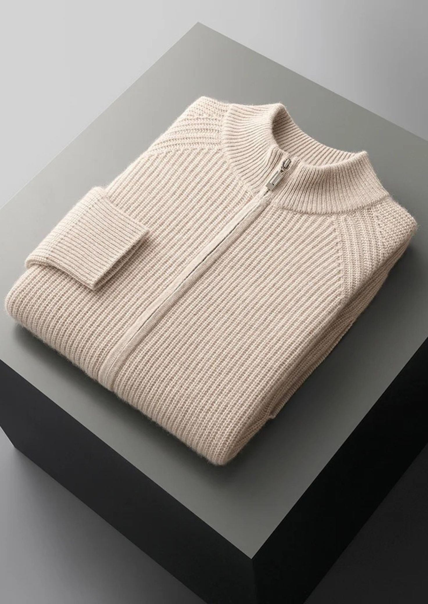 PREMIUM CASHMERE RIBBED CARDIGAN
