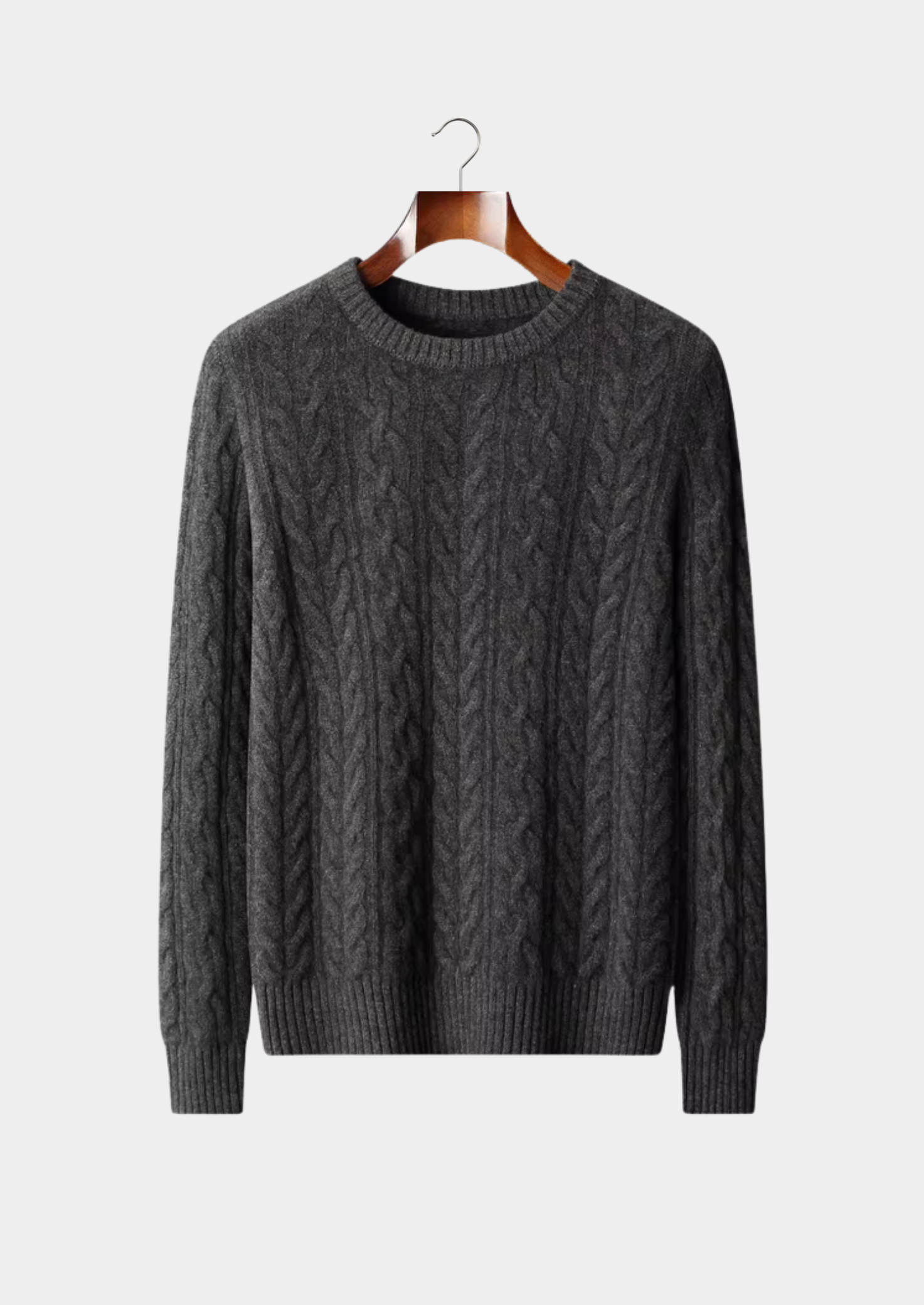 PURE EXTRA-FINE MERINO WOOL CABLE KNIT CREWNECK