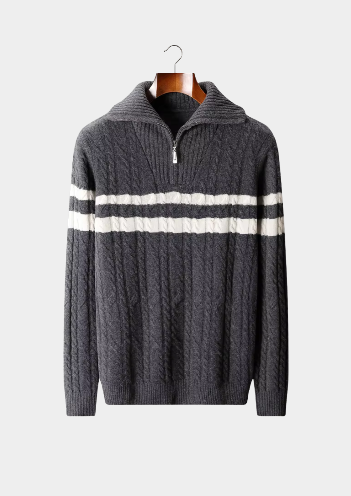 PURE EXTRA-FINE MERINO WOOL STRIPED HALF-ZIP SWEATER