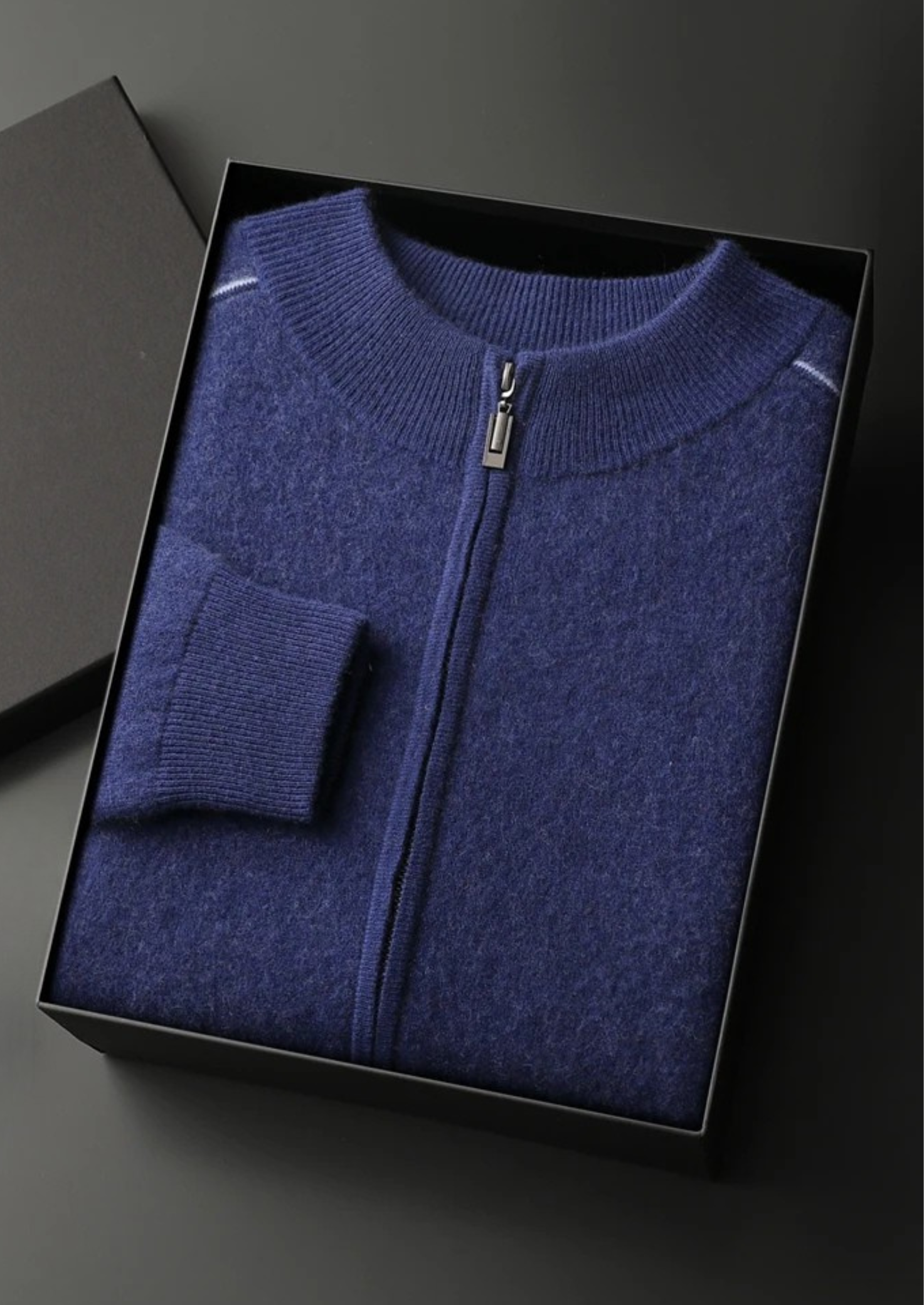 PREMIUM CASHMERE TWO TONE ZIP CARDIGAN