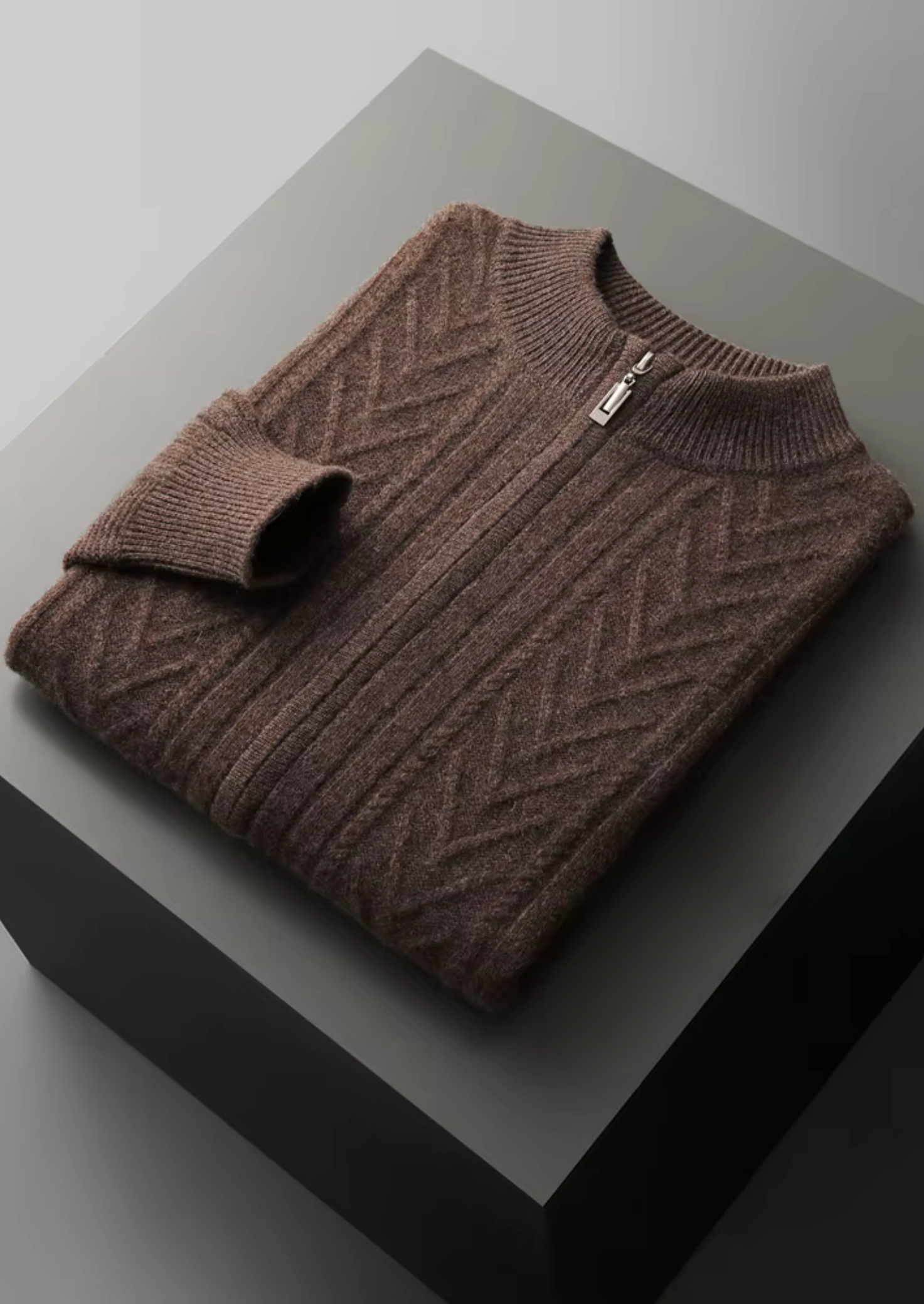 PURE EXTRA-FINE MERINO WOOL PATTERNED ZIP CARDIGAN