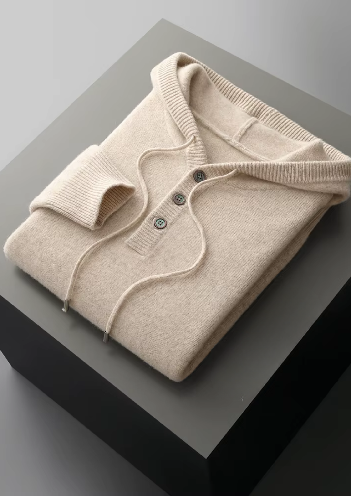 PURE EXTRA-FINE MERINO WOOL BUTTON HOODIE