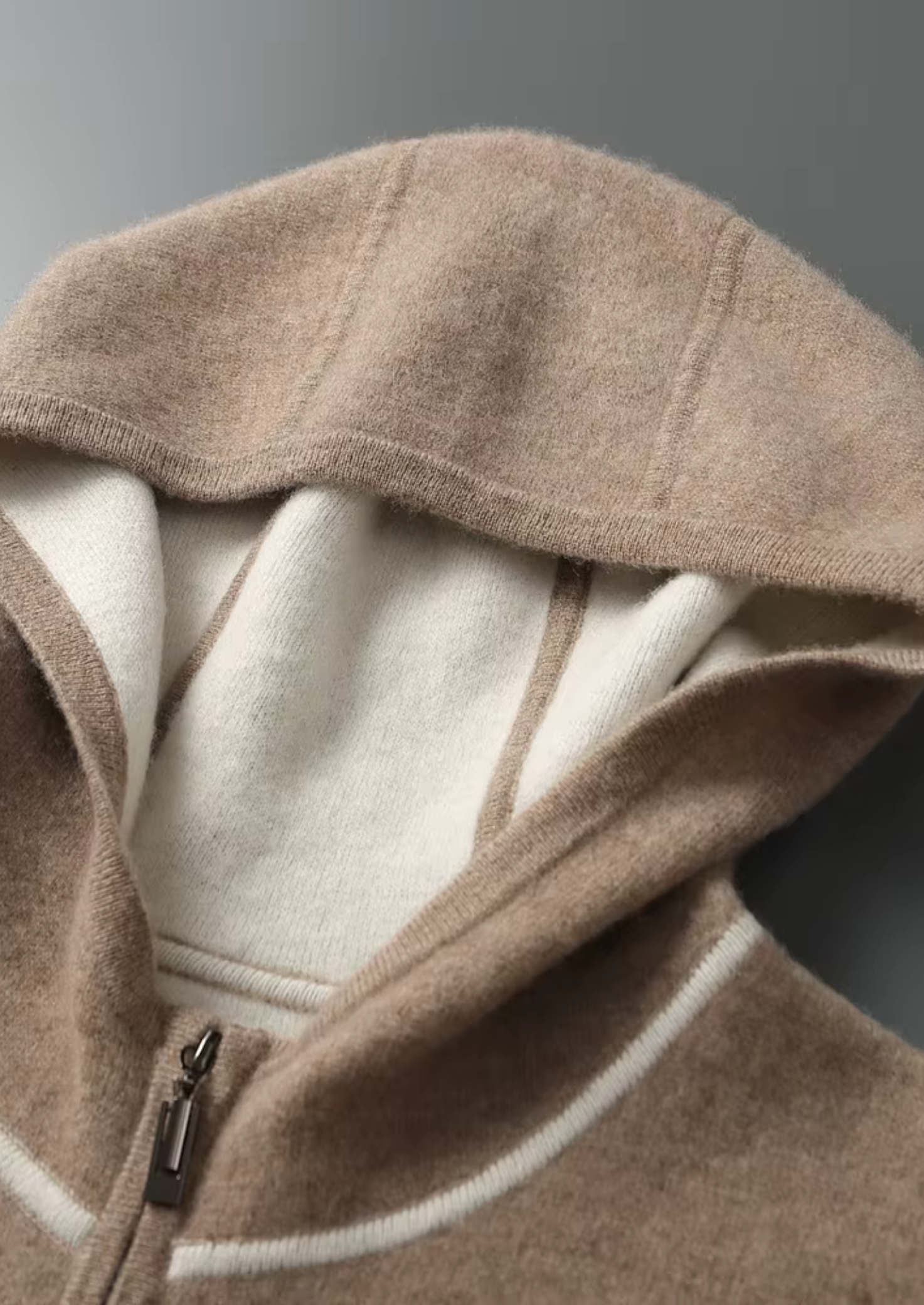 PREMIUM CASHMERE TWO TONE ZIPPER HOODIE