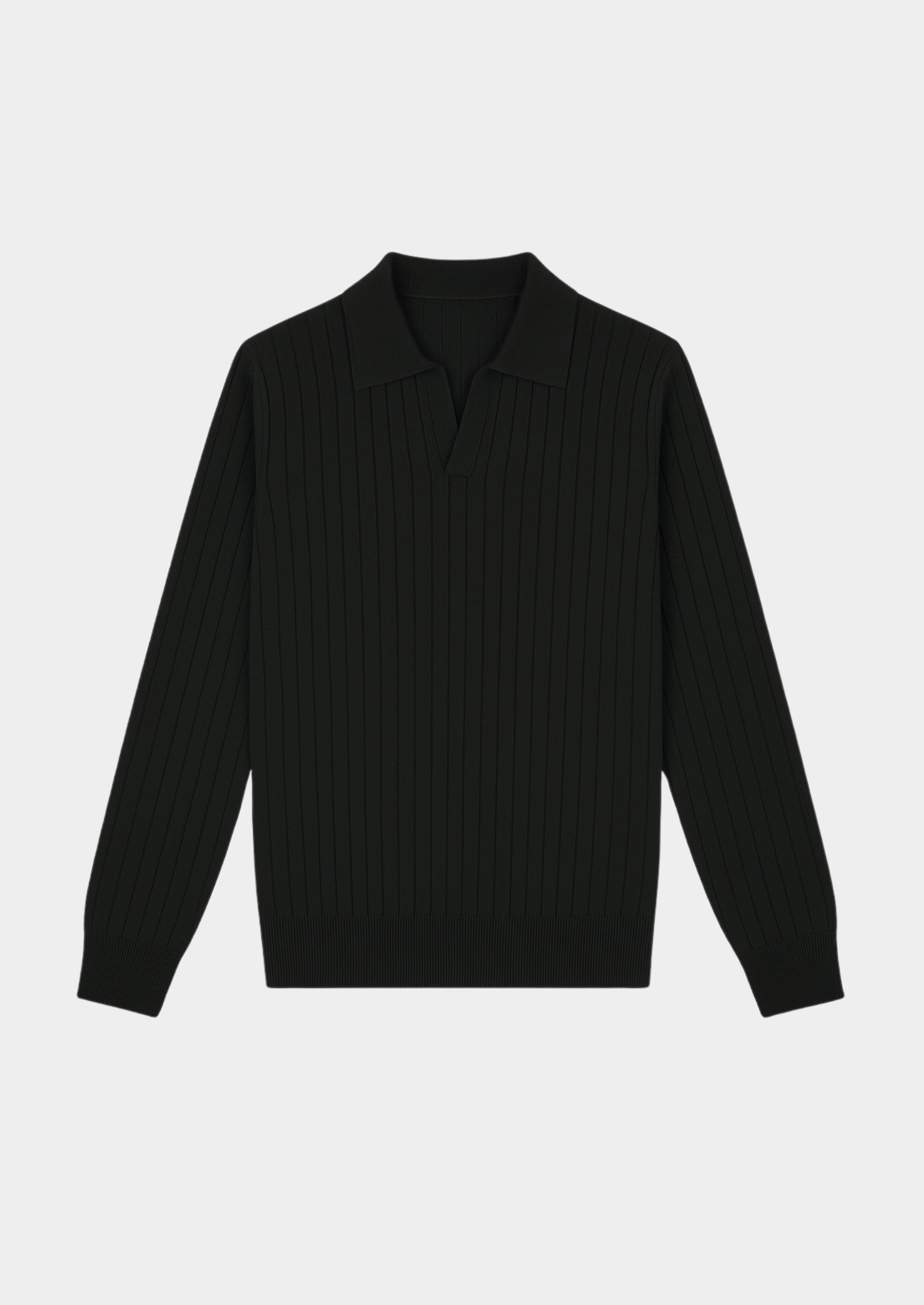 BLACK BUTTONLESS RIBBED POLO