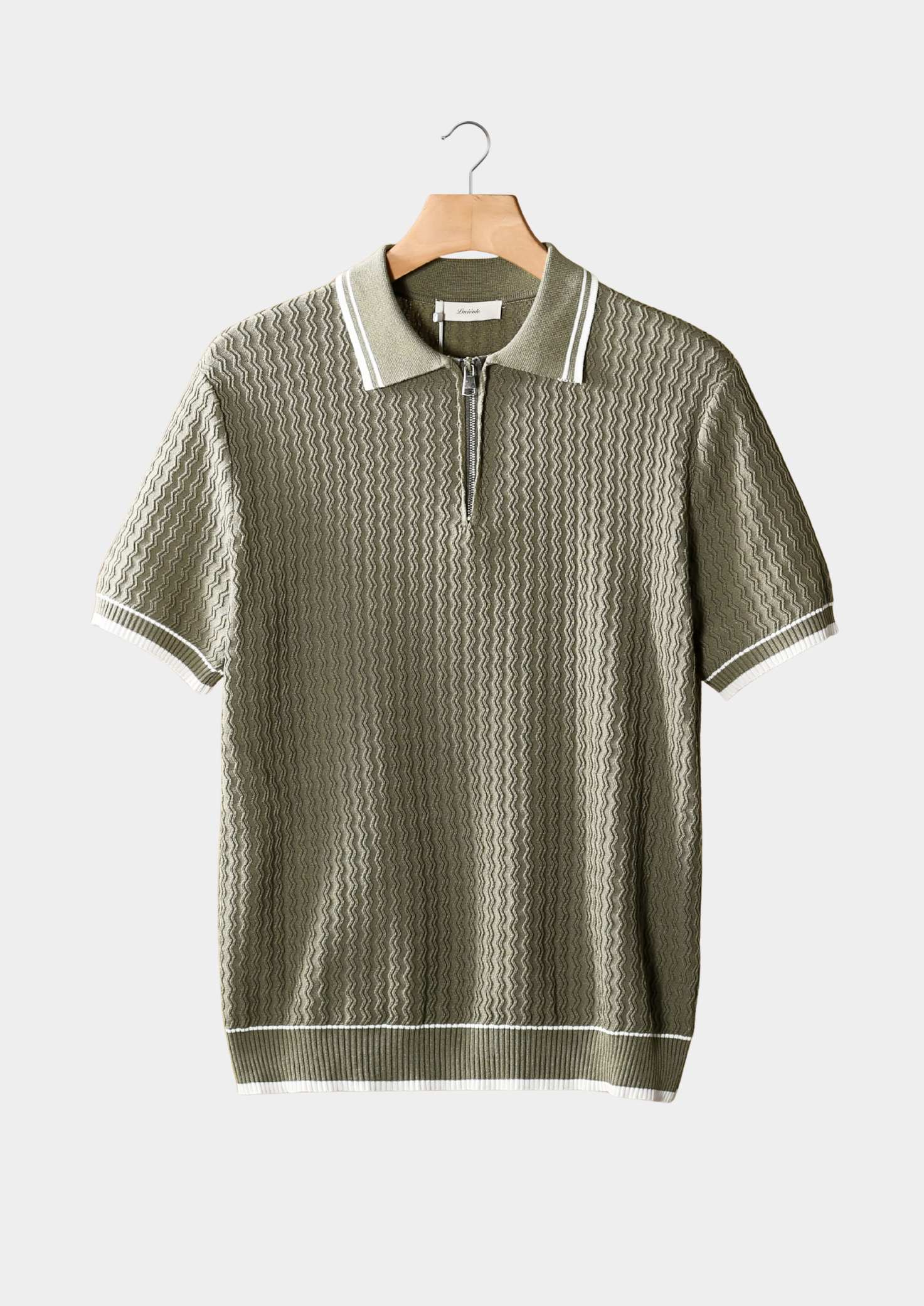 TAUPE WAVY TEXTURED ZIPPER POLO